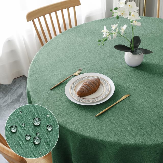 AooHome Tischdecke Rund Φ100cm, Grün Leinen-Optik Tischdecken Abwaschbar
