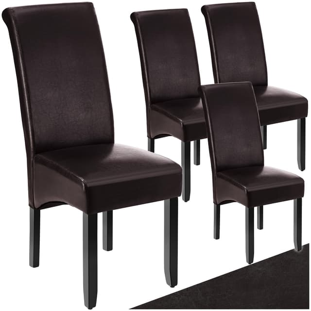 🪑 Tectake® 4er Set Stühle, Kunstleder Stuhl mit hoher Rückenlehne - Braun 4er Set Braun 🪑