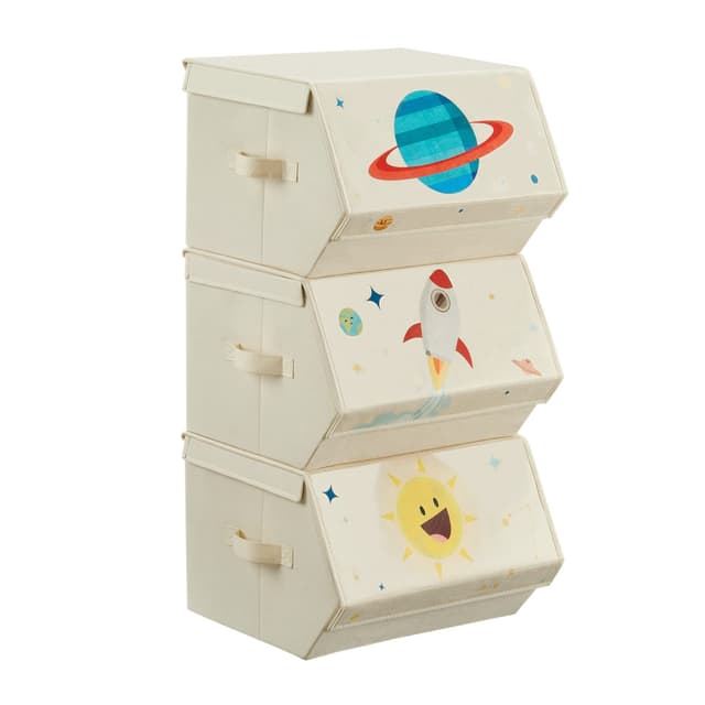 SONGMICS Aufbewahrungsbox Kinder, 3er Set 🚀🌌 Spielzeugkiste mit Weltraummotive