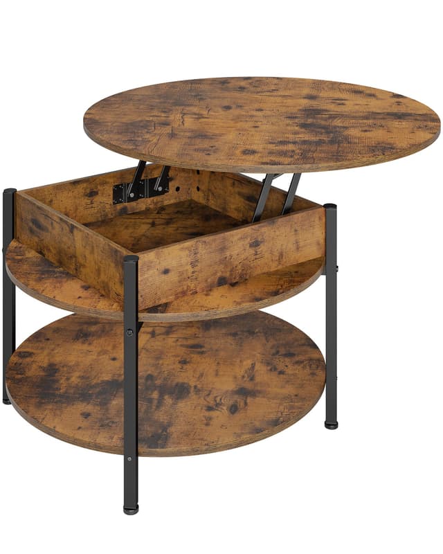 🌟 Couchtisch Rund mit Hebeplatte | Höhenverstellbarer Beistelltisch für Wohnzimmer und Büro