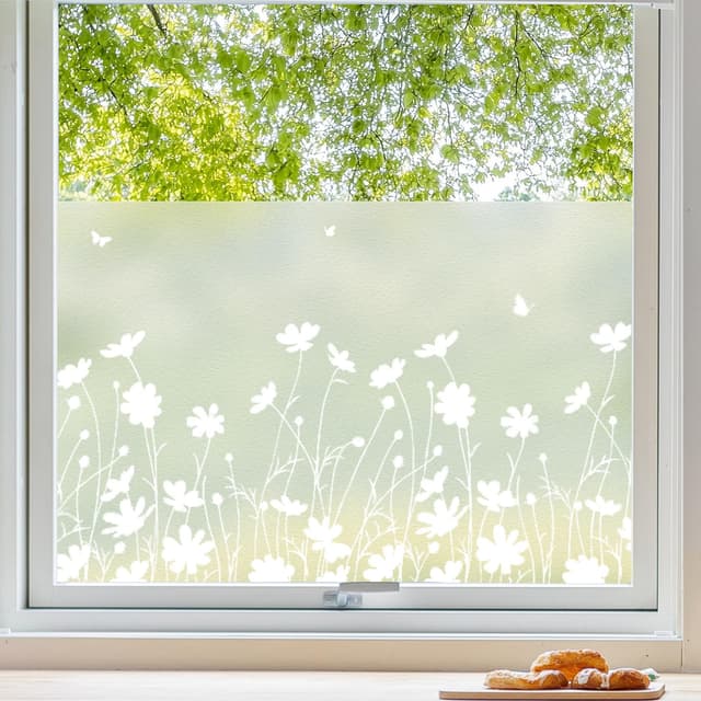 Fensterfolie Blickdicht mit Blumenmuster 🌸 - Sichtschutzfolie für Fenster