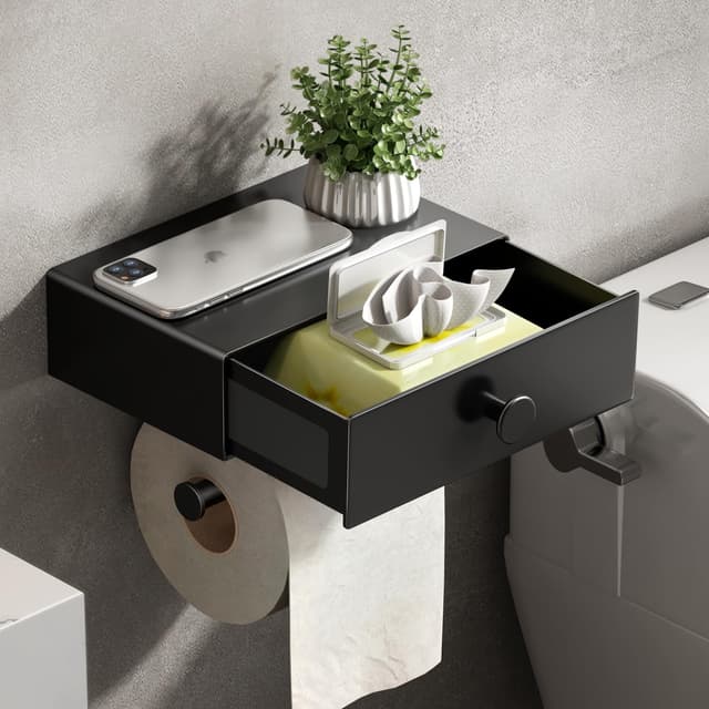 🚽 VOLDRA Toilettenpapierhalter Ohne Bohren mit Feuchttücherbox - Matt-schwarz