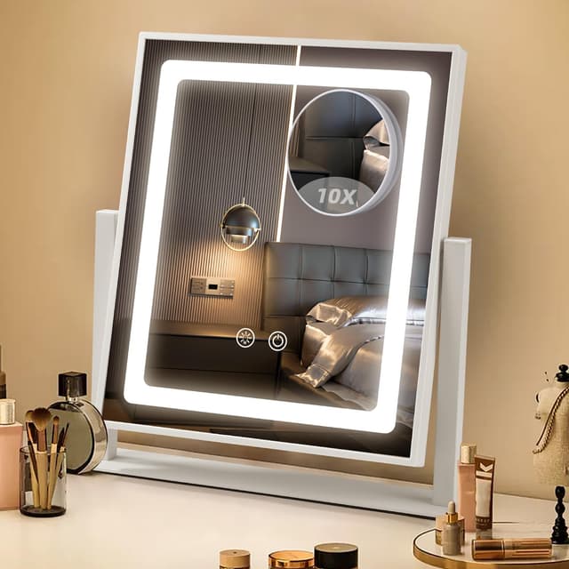 Azyvum Schminkspiegel mit Beleuchtung 🌟 Hollywood Spiegel 3 Farbtemperatur Verstellbares Licht 💄 360° Drehung 🔄 Touch Steuerung ✨ Plug-in 💡 Abnehmbar 10-fache vergrößerungsspiegel