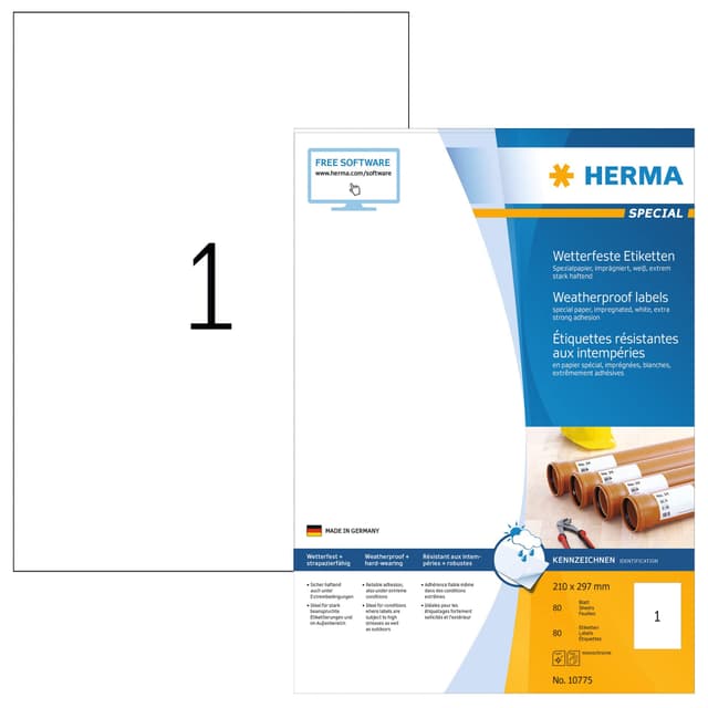 HERMA 10775 Wetterfeste Etiketten - Spezialpapier, selbstklebend, bedruckbar, wasserfest 🏷️