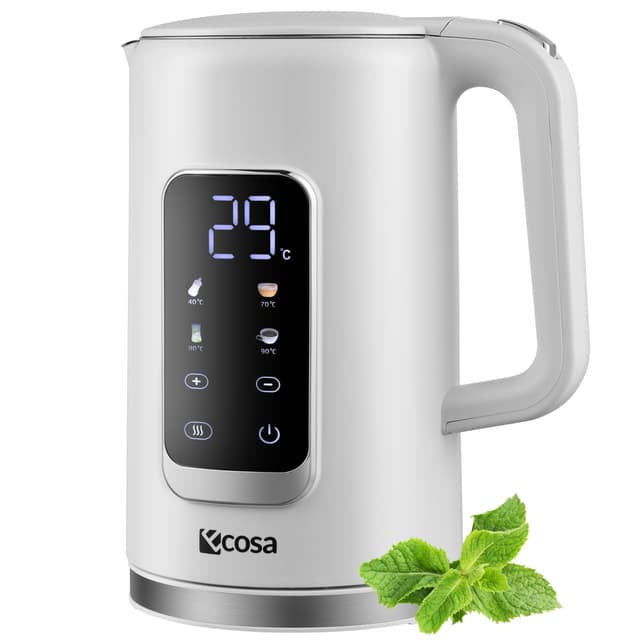 Wasserkocher Edelstahl mit Temperatureinstellung (40°C-100°C) 1,7 Liter 2200 Watt Teekocher 100% BPA FREI Warmhaltefunktion LED Display