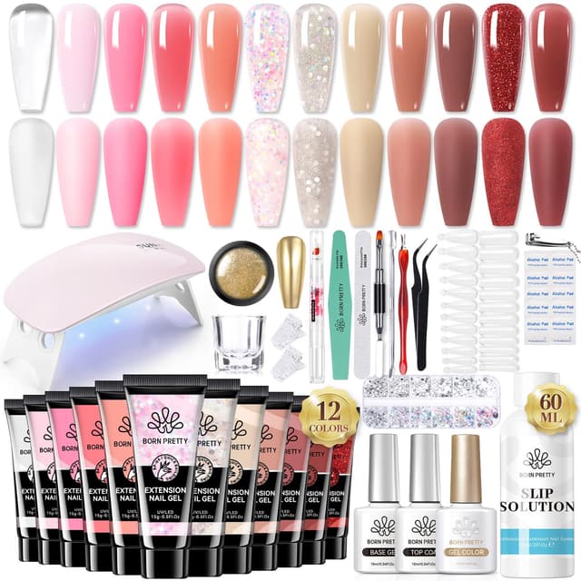 🌟 Born Pretty Polygel Starter Set mit UV Lampe - Poly Gel Nägel Set 12 Farben 🌈