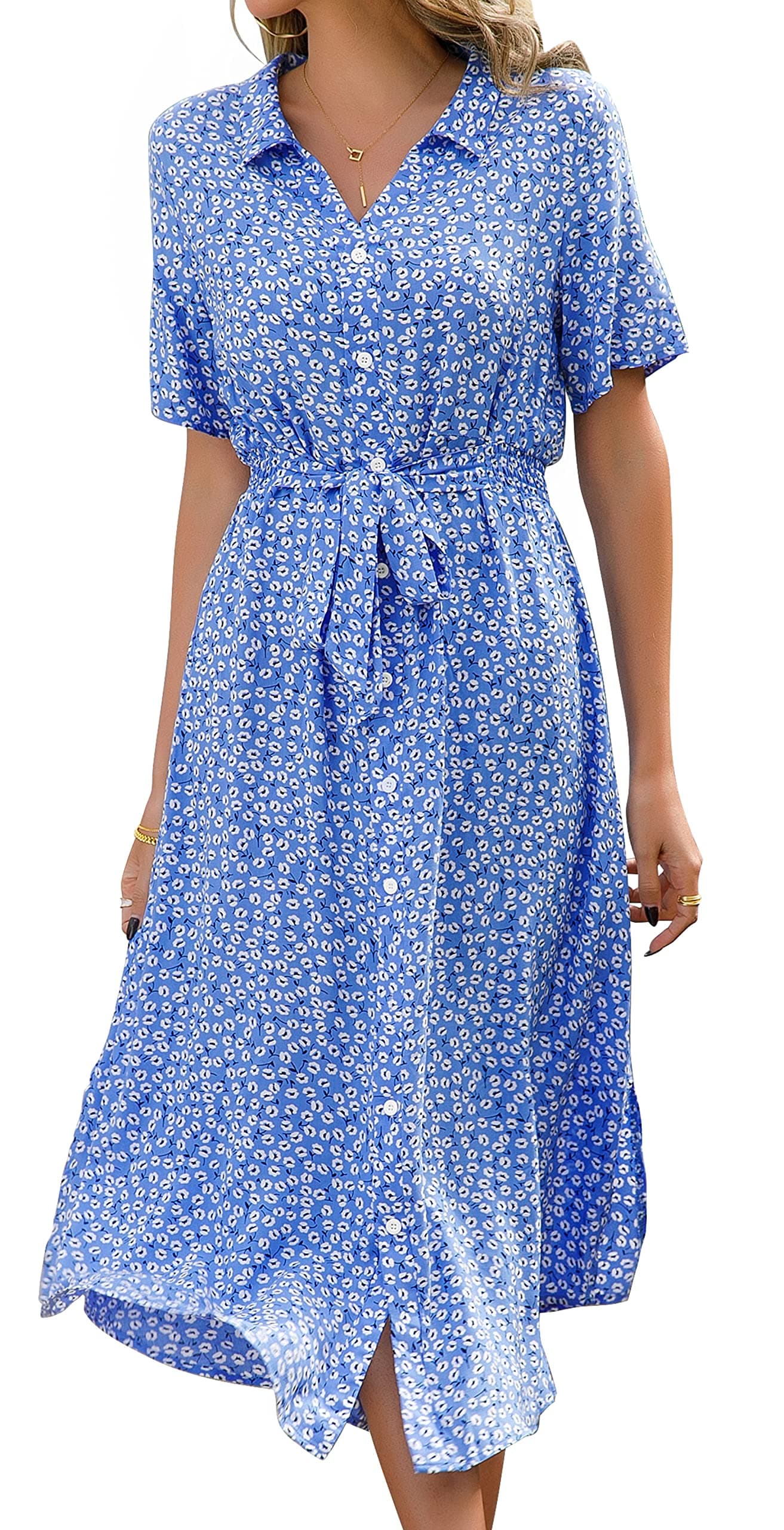 Livonmone Sommerkleid Damen Kurzarm 🌸👗💙