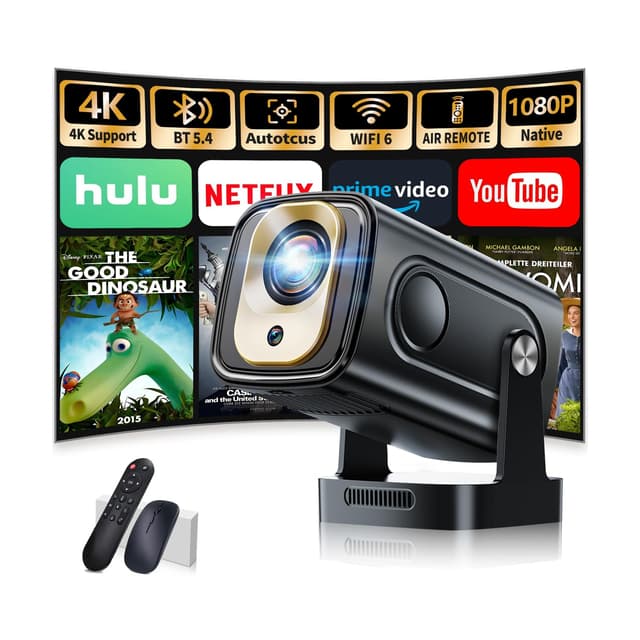 🌟 Beamer 1080P mit WiFi & Bluetooth Android Projektor 🎬 Mini Beamer 4k mit 210° drehbarer Stand 🔄 Tragbarer Projektor Native 4K Full HD Unterstützung 🖥️ Schwarz 1080P Black