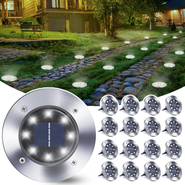 Qedertek 16 Stück Solar Bodenleuchten Aussen Garten - 8 LED Solarleuchten Außenleuchte Weiß