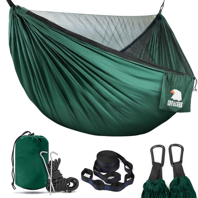 COVACURE Hängematte Outdoor Hängematte mit Moskitonetz - 350kg Belastbarkeit für 2 Personen 290 x 140 cm Ultraleicht Hammock Reise Gadgets für Camping Garten Survival Wander (Grün) 🏕️
