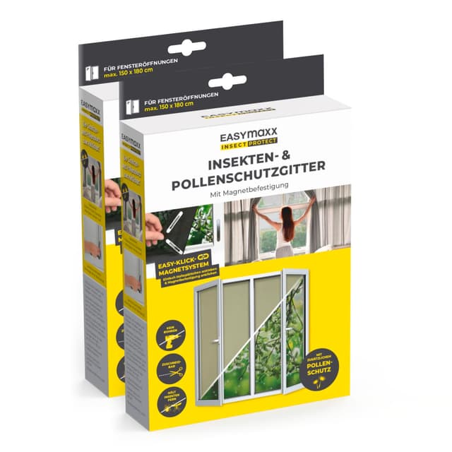 EASYmaxx Insect Protect Fliegengitter Fenster | Insektenschutz & Pollenschutz | Magnetbefestigung | 2 Stück