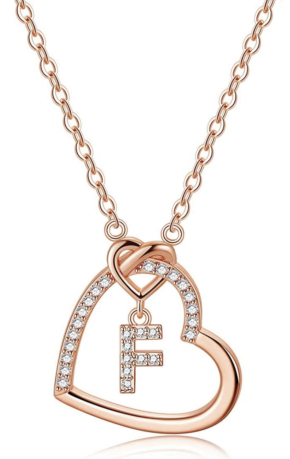 LIHELEI Damen Halskette Herz Buchstabe 925 Silber Kette Damen Personalisiere Kette, Geburtstags und Weihnachten Geschenk Für Frauen Mädchen Mama Freundin - A-Z Roségold-F ❤️🎁