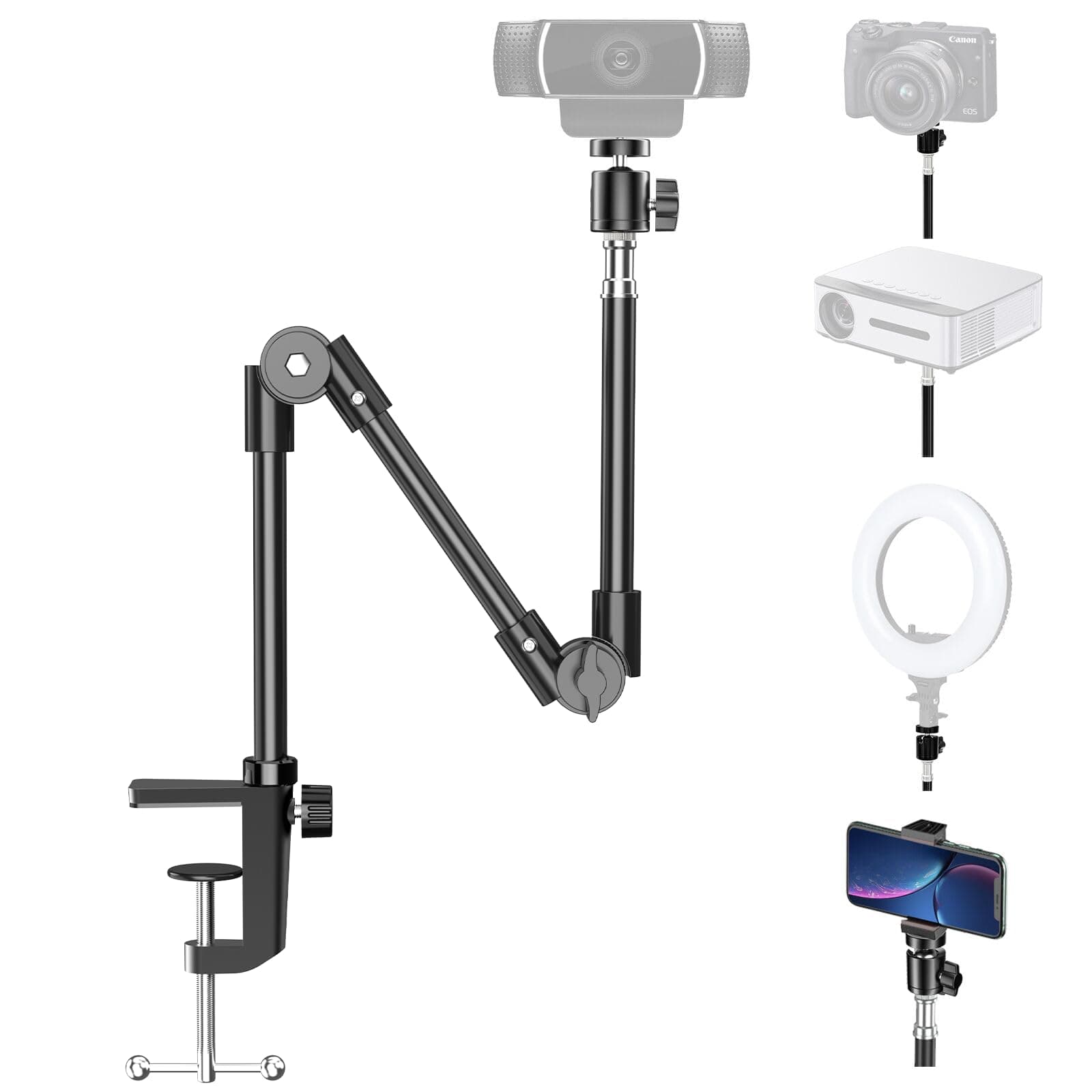 📸 KDD Webcam Stand mit Handyhalterung, Kamerahalterung 25" Faltbar Schwanenhals & Schreibtisch Projektor Halter 🌟