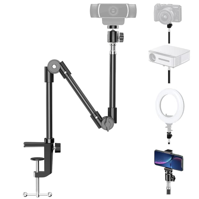 📸 KDD Webcam Stand mit Handyhalterung, Kamerahalterung 25" Faltbar Schwanenhals & Schreibtisch Projektor Halter 🌟