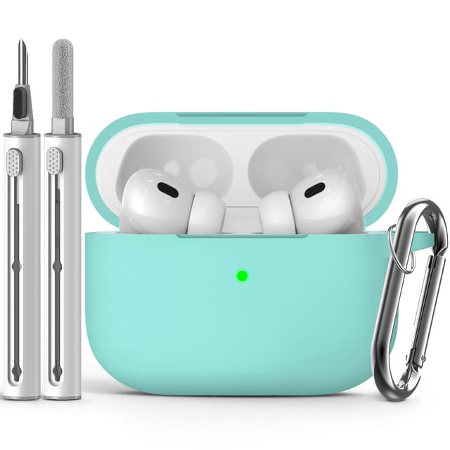 Inesore Kompatibel mit Airpods Pro 2nd/1st Hülle, Silikon Schutzhülle für Apple Airpods Pro 2nd/1st Generation Ladehülle mit Schlüsselanhänger und Reinigungsstift (Mintgrün) D6-Mintgrün