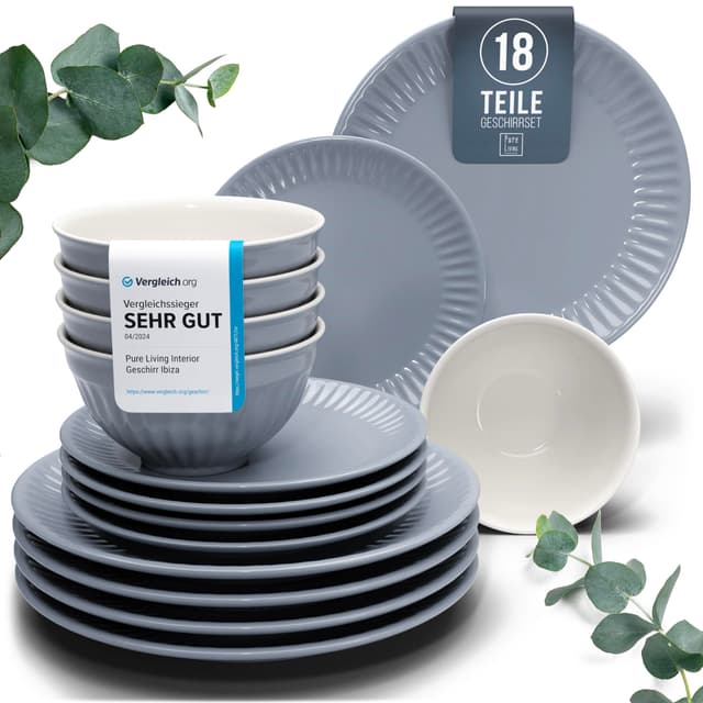 🍽️ Steingut Geschirrset 6 Personen Hygge 18 tlg. TESTSIEGER - Traumhaftes Skandinavisches Steingut Geschirr Set