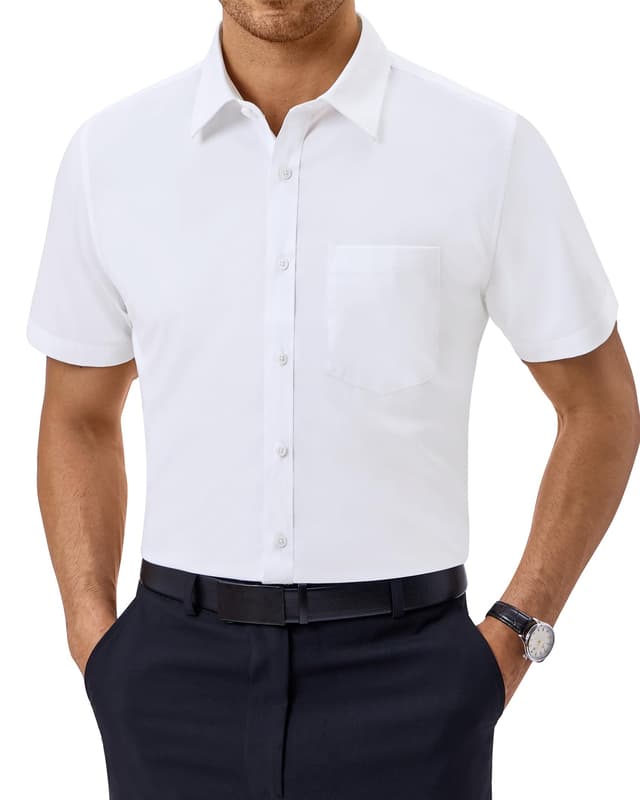 👔 J.VER Hemd Herren Kurzarm Businesshemd Regular Fit Oberhemden mit Taschen für Hochzeit Festlich Arbeits Alle Weiß L - Angebot