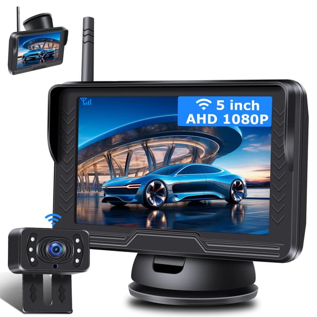🚗【Stabiles Bild】AHD 1080P Rückfahrkamera Kabellos mit 5 Zoll Monitor 🌍