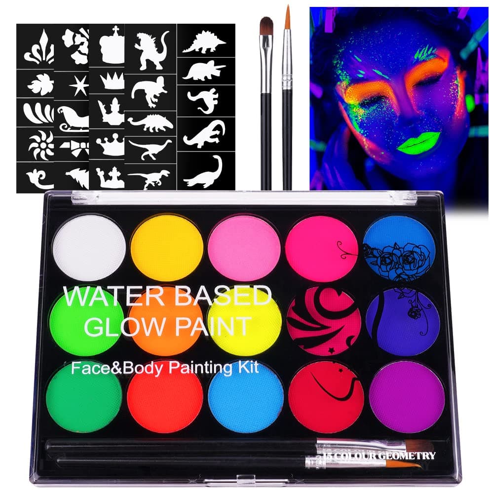 🎨 URAQT UV Kinderschminke Set, 15 Farben Schminkfarben Schminkpalette 🌟