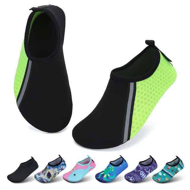 🌊👧🧒 SAGUARO Kinder Badeschuhe Mädchen Schwimmschuhe Junge Schnell Trocken Outdoor Aqua Schuhe Pool Yoga 21-35EU 34/35 EU Grünschwarz - 20% Rabatt!