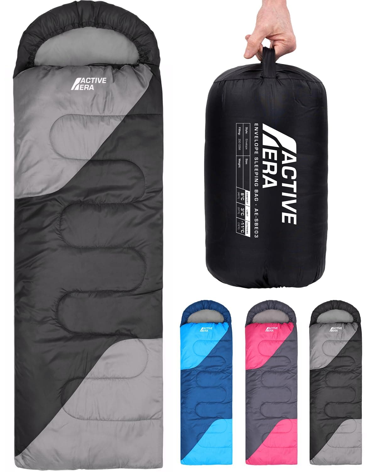 Active Era Premium Mumienschlafsack 250 GSM - Schlafsack Winter & Sommer