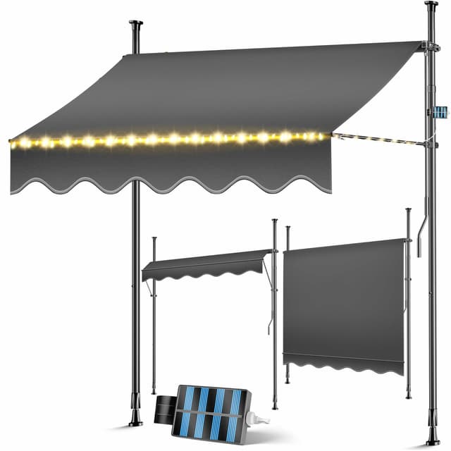 KESSER® Klemmmarkise mit Handkurbel & LED Lichterkette | Balkonmarkise ohne Bohren | UV-beständig & wasserabweisend