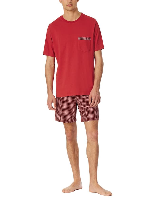 Schiesser Herren Schlafanzug kurz 🌙 Rundhals-Comfort Nightwear Pyjamaset, Chilli rot_180261, 50
