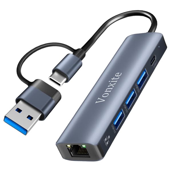 🔌 USB LAN Adapter 1000M, USB C auf Ethernet Adapter RJ45 Gigabit Netzwerkadapter 5 in 2 Multiport Hub