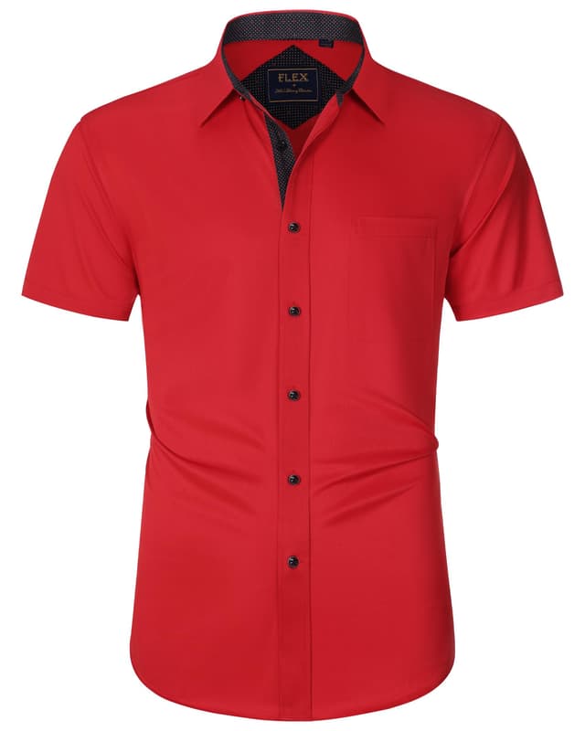 👔 J.VER Herren Hemd Kurzarm Freizeithemd mit Tasche Regular fit Businesshemd Bügelleichte Oberteile Männer Modern L Rot