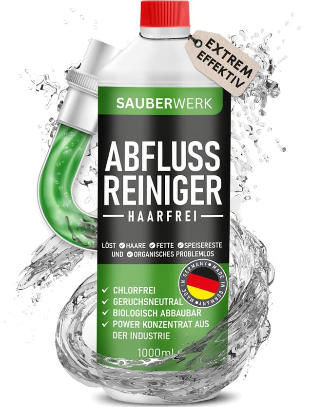 SauberWerk® Profi Abflussreiniger & Rohrreiniger „Haarfrei“ (1L) 🔥🚿