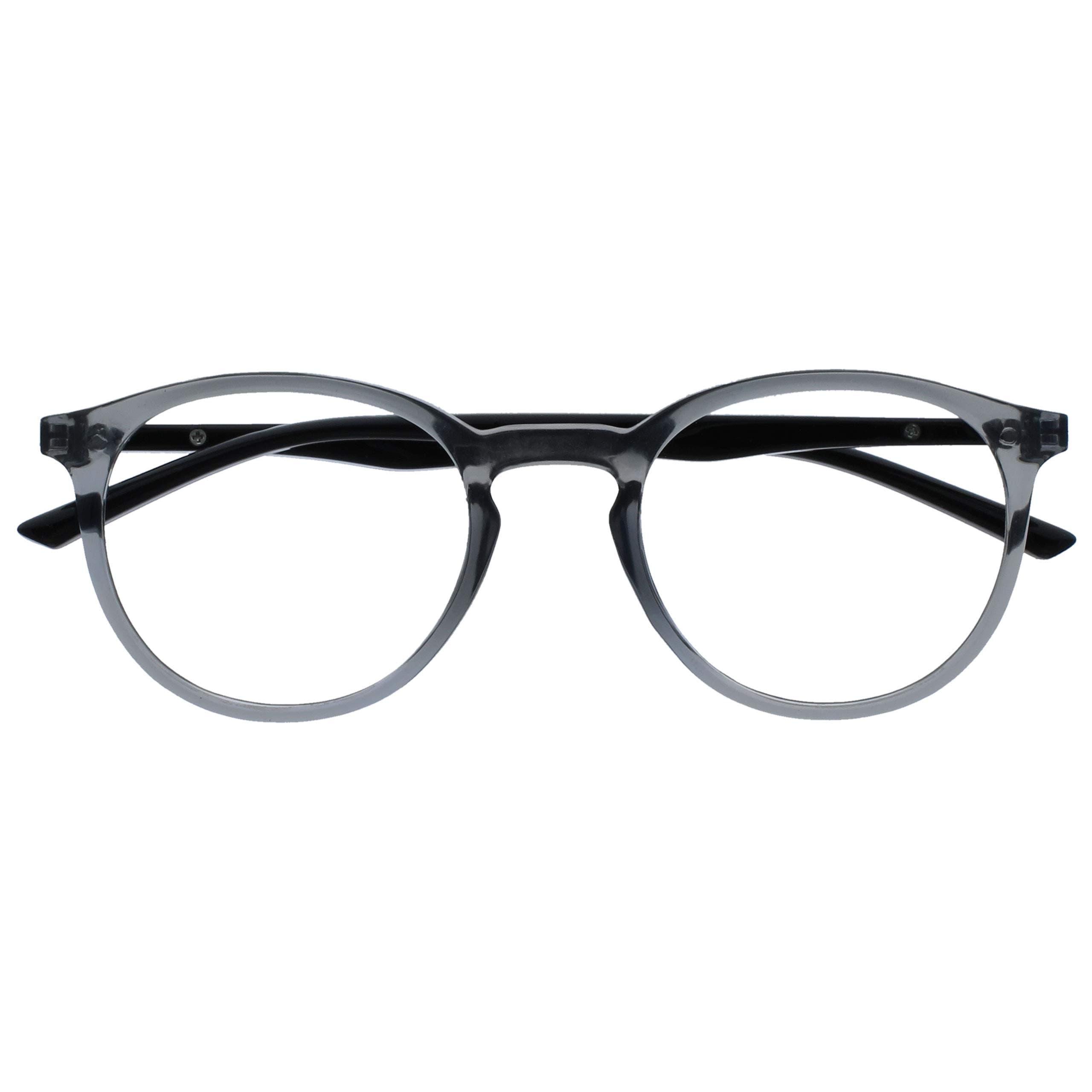 OPULIZE Met Lesebrille | Schlanker Runder Rahmen | Federscharniere | Kratzfest | Transparent Grau Schwarze Bügel | Herren Damen R60-7 -2.50 +2,50 Dioptrien | Klare Graue Front Schwarzen Armen