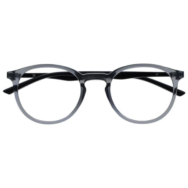 OPULIZE Met Lesebrille | Schlanker Runder Rahmen | Federscharniere | Kratzfest | Transparent Grau Schwarze Bügel | Herren Damen R60-7 -2.50 +2,50 Dioptrien | Klare Graue Front Schwarzen Armen