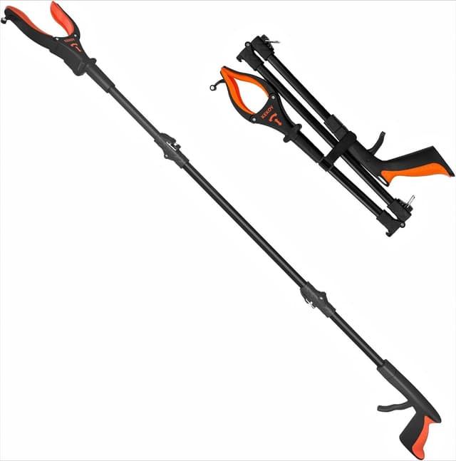 Kekoy 112cm Greifer Mit Licht, Faltbare Greifer FüR Senioren, MüLlzange Greifzange Drehbarer Kopf, Greifhilfe FüR Senioren Mit Magnet, Langer Greif-Werkzeug Mit Magnetspitzen (Orange 1 Stück) 112cm Orange