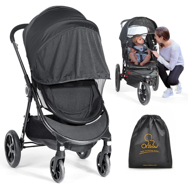 Orzbow Universal Insektenschutz mit Sonnensegel 2 in 1 für Kinderwagen & Buggy Schwarz