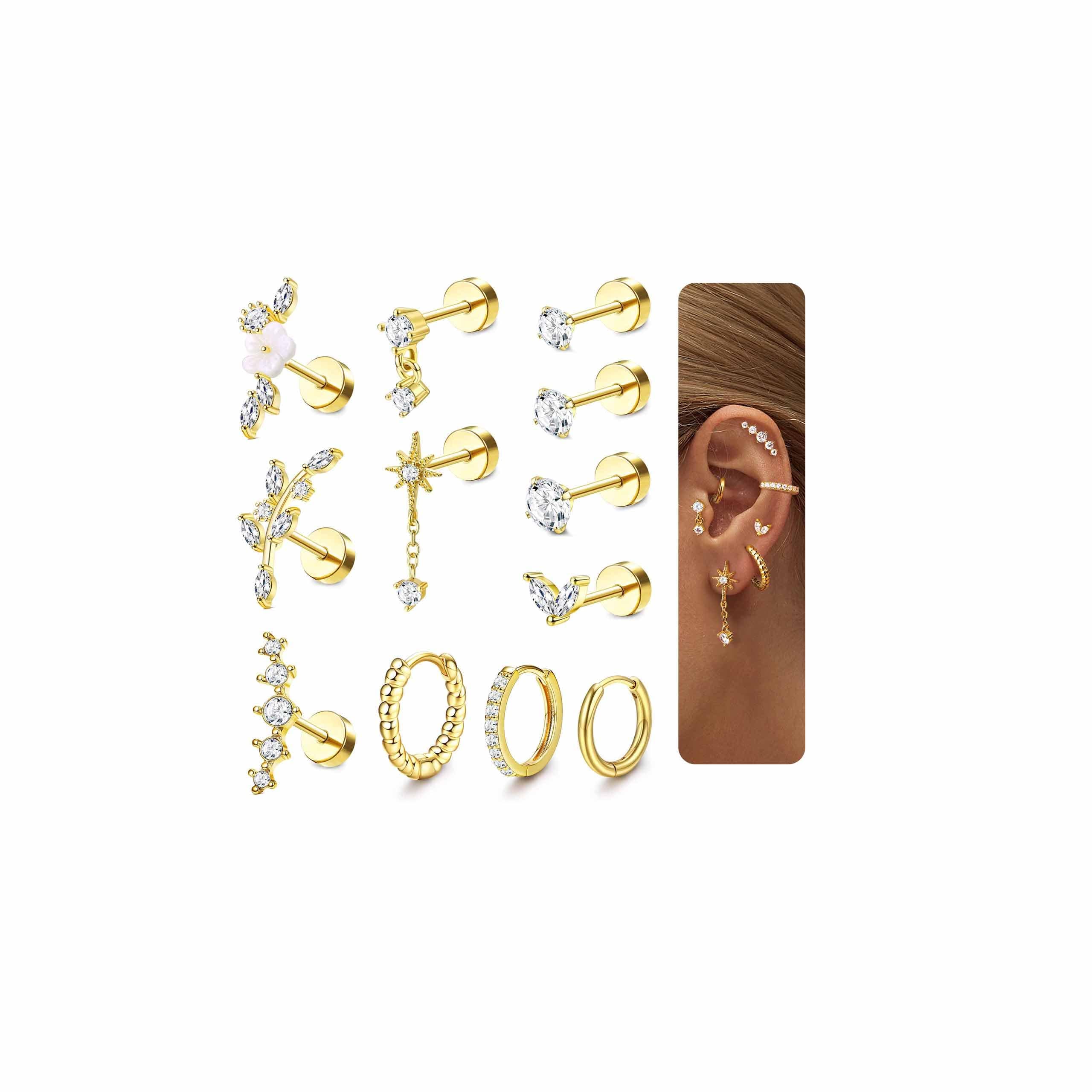 Adramata 12Pcs Helix Piercings Chirurgenstahl Ohrringe Piercing Set CZ Blume Ohr Piercing 🌸👂