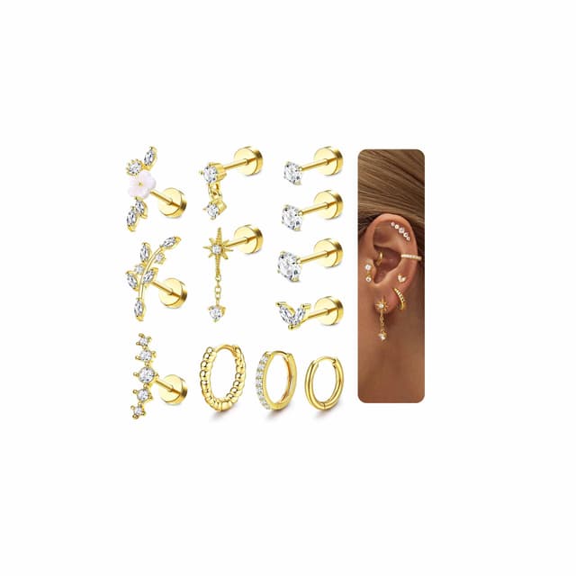 Adramata 12Pcs Helix Piercings Chirurgenstahl Ohrringe Piercing Set CZ Blume Ohr Piercing 🌸👂