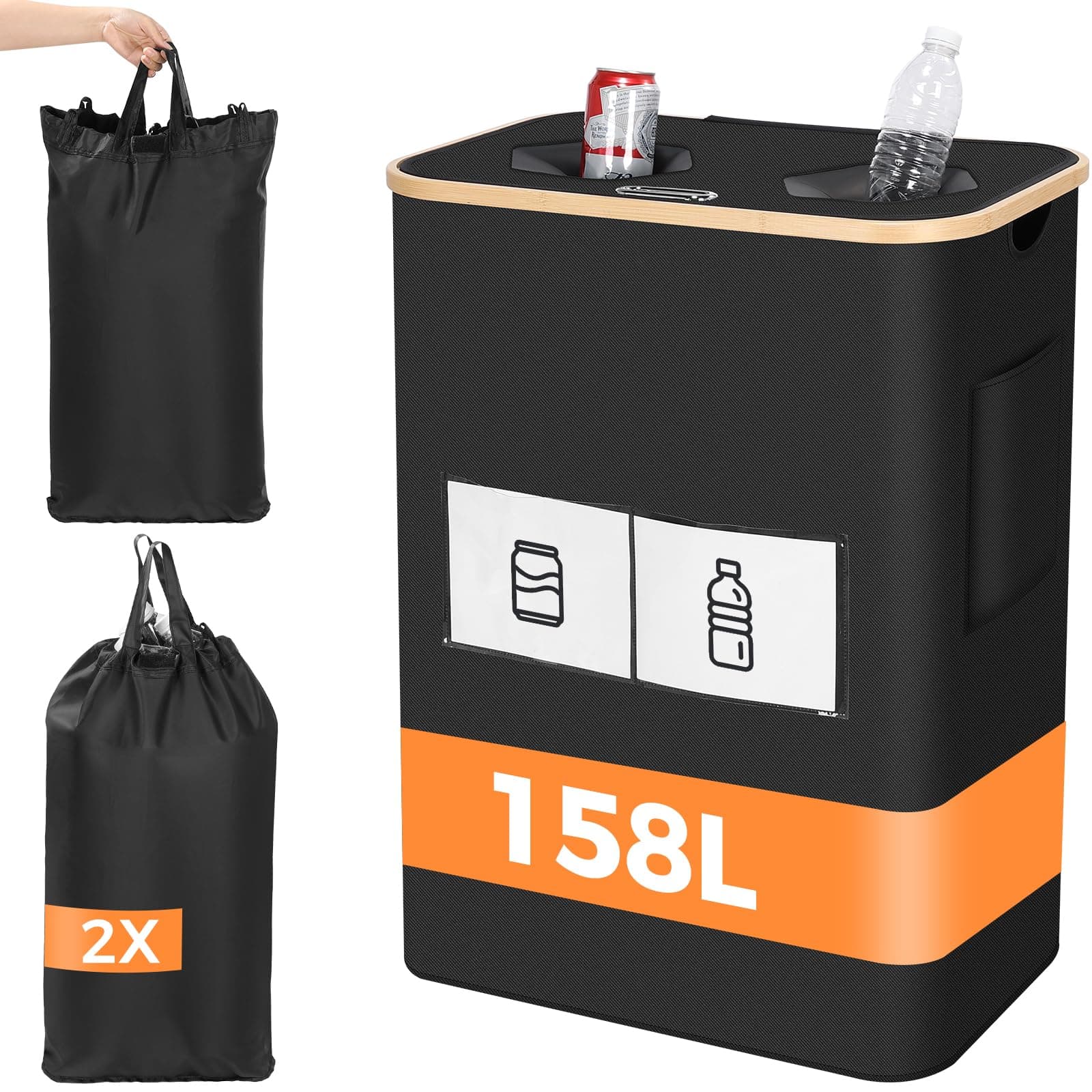 OUSFOT Pfandflaschen Sammelbehälter 158L Schwarz 🌟 Deal: 24.22€ + Kostenloser Versand 🚚