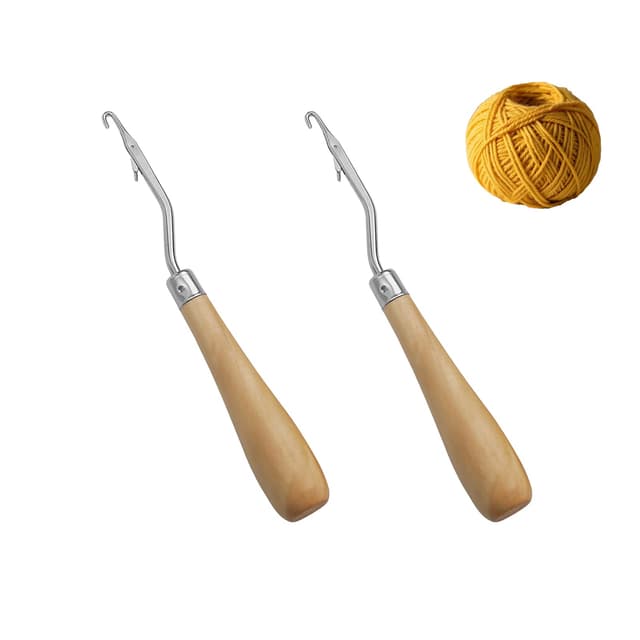 🧶 2 Stück Hkäelnadel Holz mit ergonomischem Griff und gebogener Form