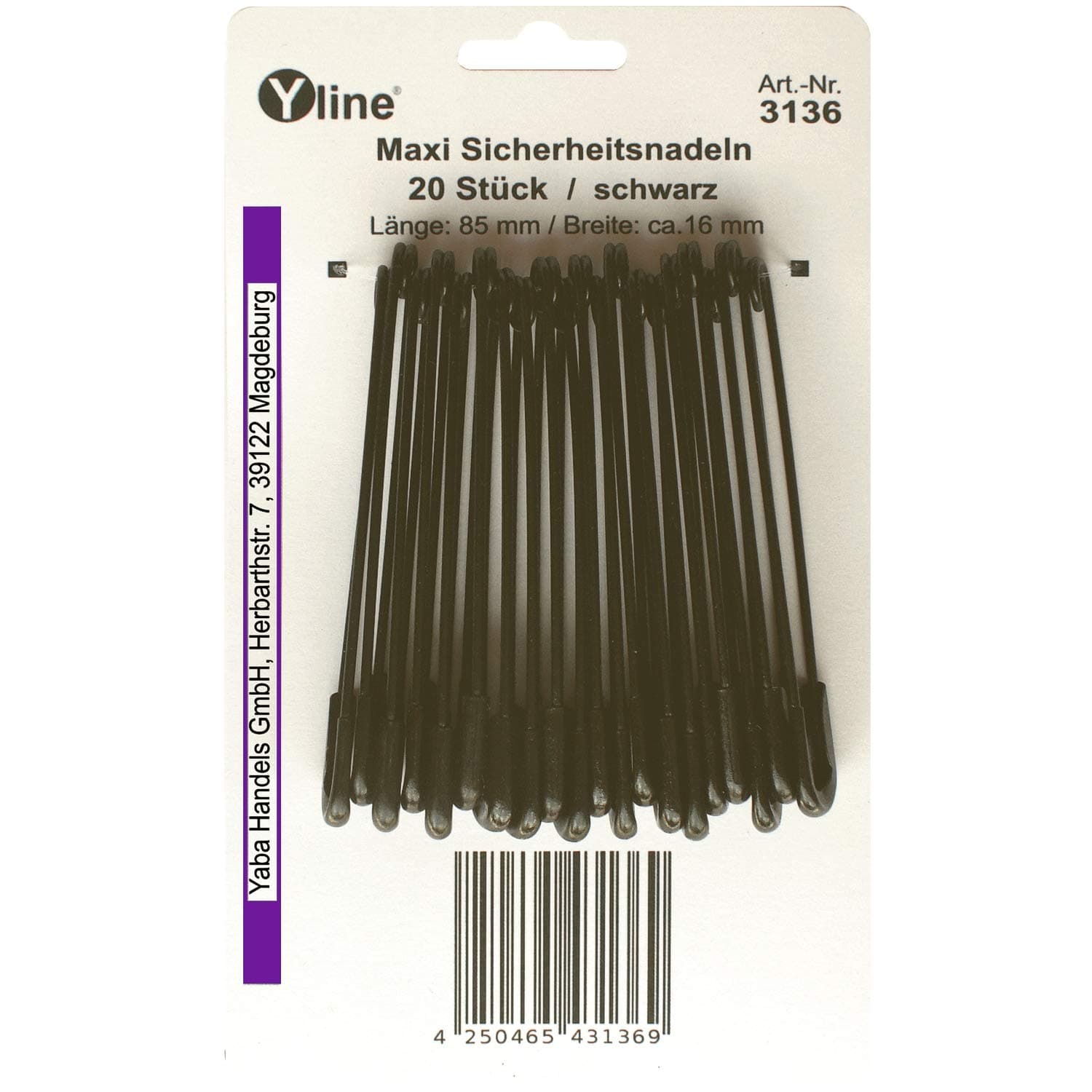 Yline 20 Stück Sicherheitsnadeln Maxi/groß, schwarz (lackiert) 85 mm 📌🖤