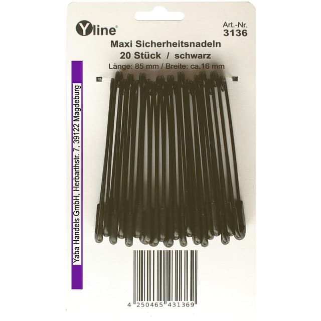 Yline 20 Stück Sicherheitsnadeln Maxi/groß, schwarz (lackiert) 85 mm 📌🖤