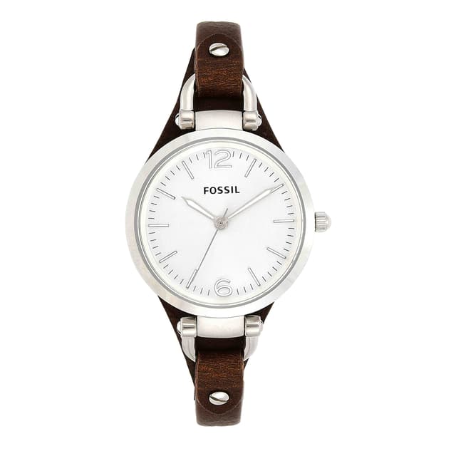 🌟 Angebot! FOSSIL Damenuhr Georgia 32mm - Quarzwerk, Lederarmband Braun und Silberton