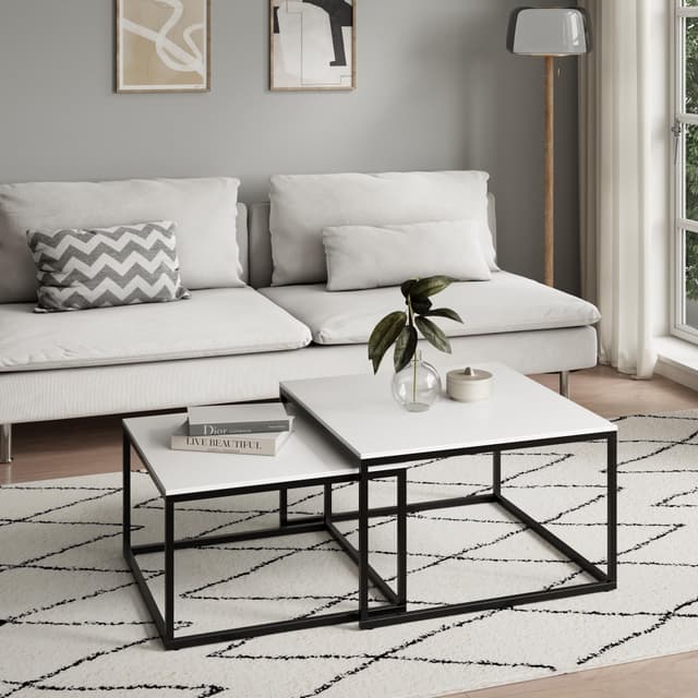 Couchtisch 2er Set quadratisch weiß aus Holz 🛋️