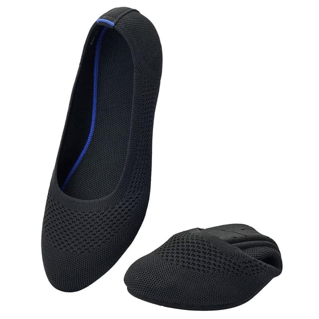 👟 Puxowe Damen Strick-Ballerinas mit Rundkappe Schwarz 38 EU B01 - Komfortschuhe für den Ganzen Tag!