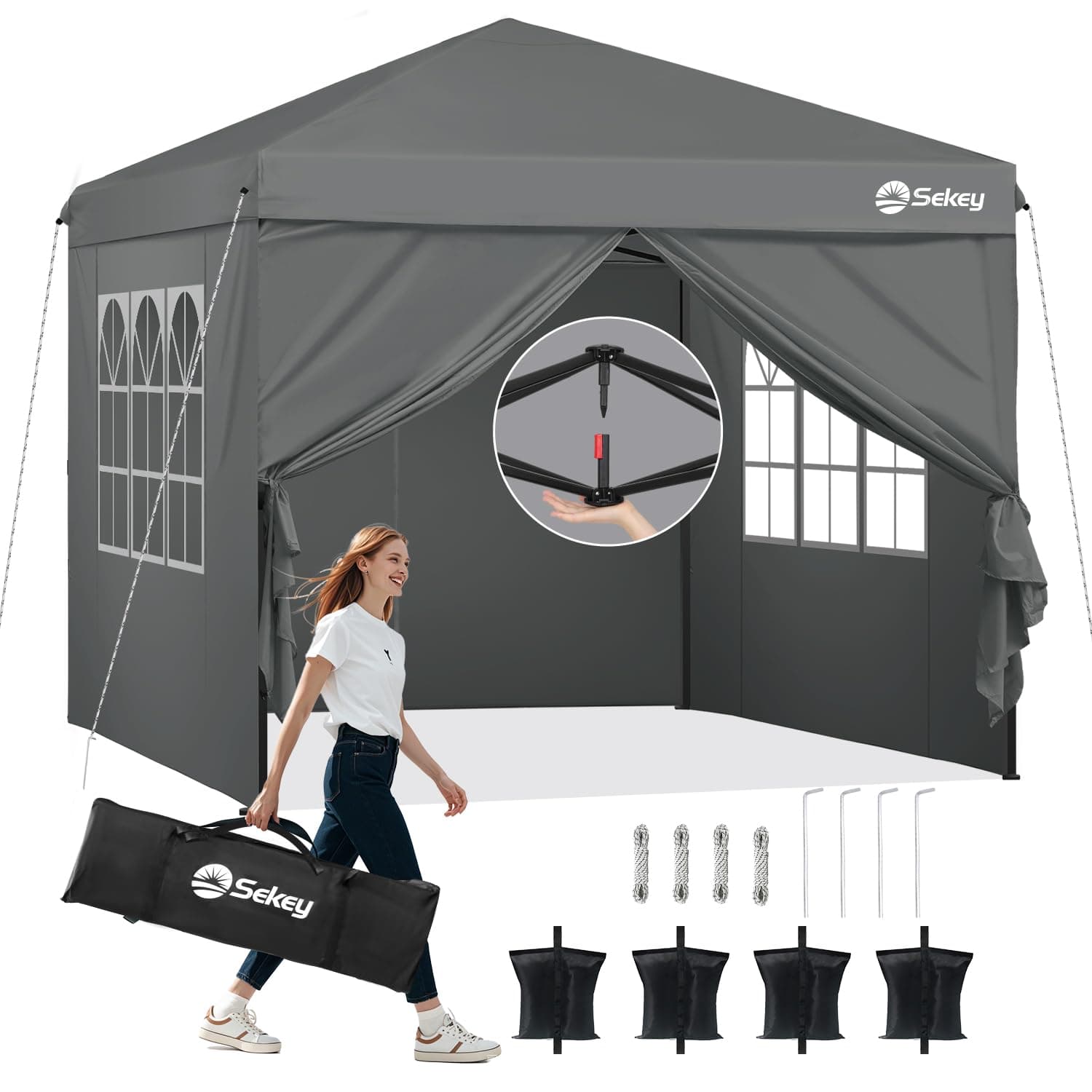 Sekey One-Touch Pop Up Pavillon 3x3 Wasserdicht Stabil Winterfest mit Seitenteile