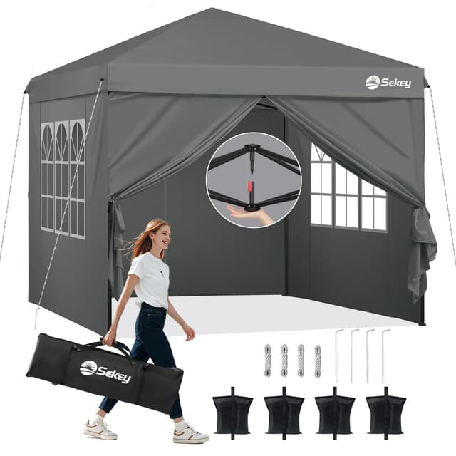 Sekey One-Touch Pop Up Pavillon 3x3 Wasserdicht Stabil Winterfest mit Seitenteile