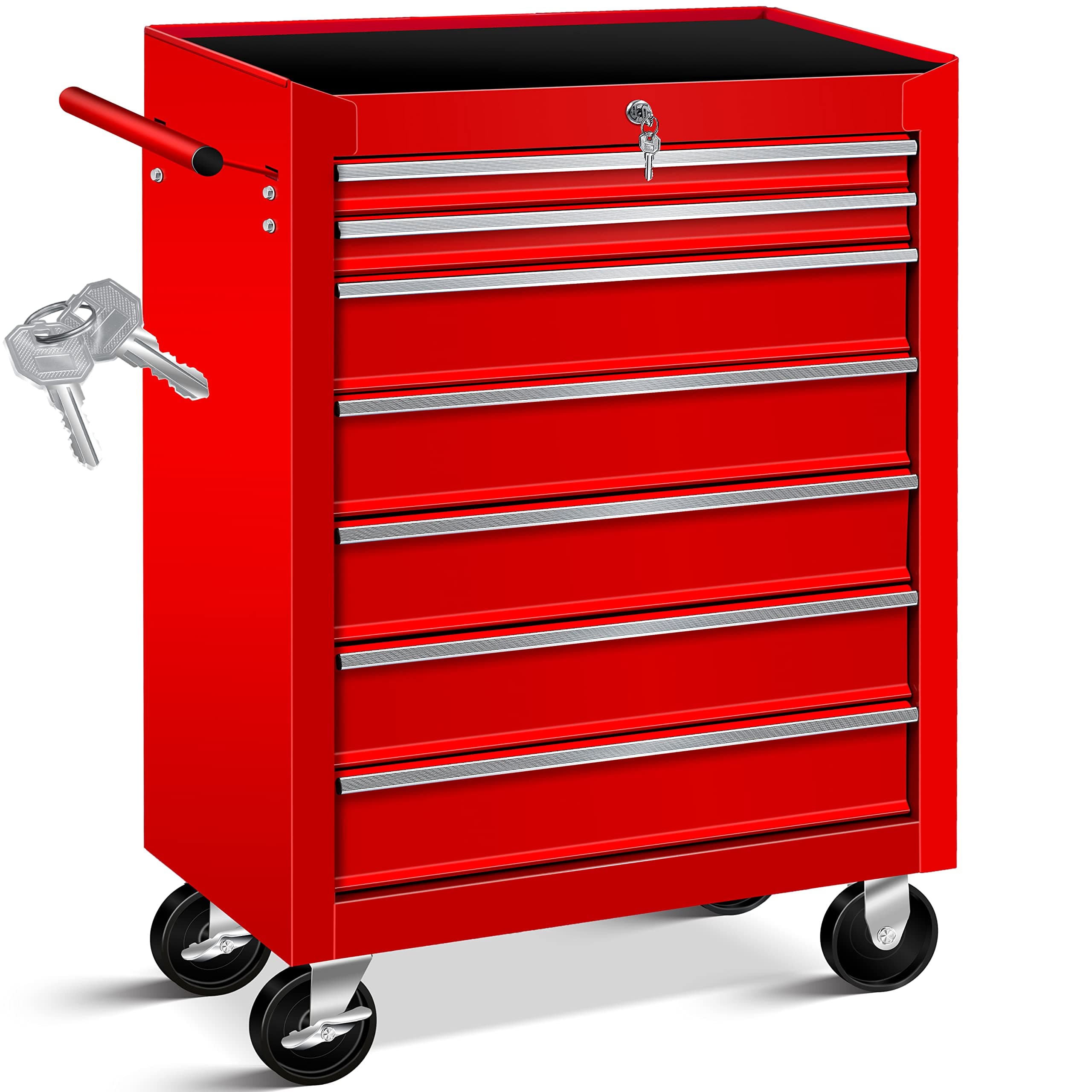🔧 MASKO® Werkstattwagen - 7 Schubladen, rot | Abschließbar | Massives Metall