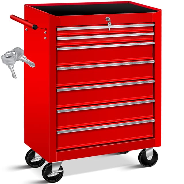 🔧 MASKO® Werkstattwagen - 7 Schubladen, rot | Abschließbar | Massives Metall