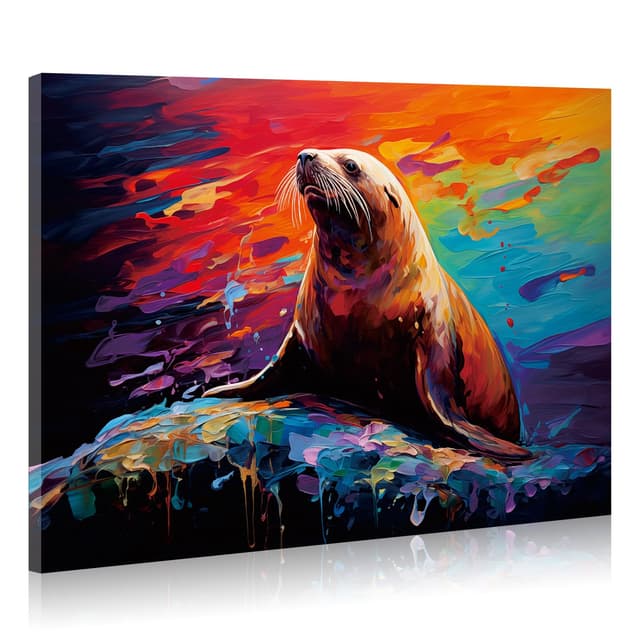 Robbe Leinwand Gemälde Wandkunst 60x40cm - Spaßige Tierdekoration