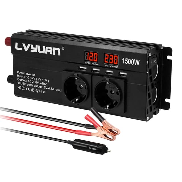 LVYUAN Wechselrichter 1500W 12V 230V 240V Spannungswandler Power Inverter 12V4USB2AC-B 🌞🔌