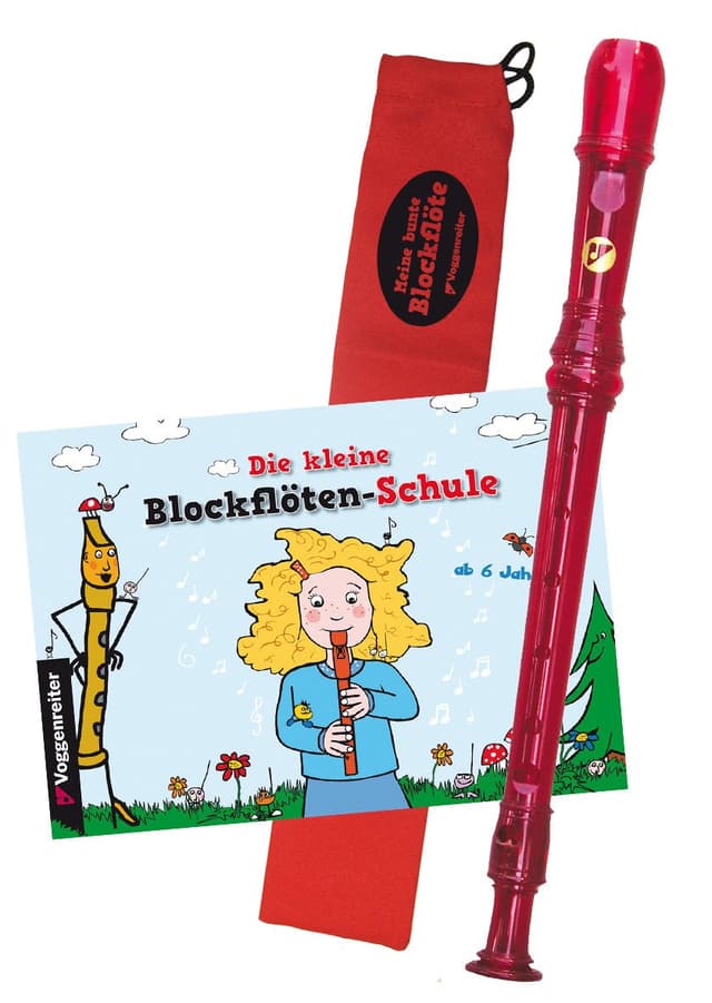🎶🔴 Buntes Blockflöten-Set dt. GW: Rote Kunststoff-Blockflöte, Wischer + Buch 📘🎵